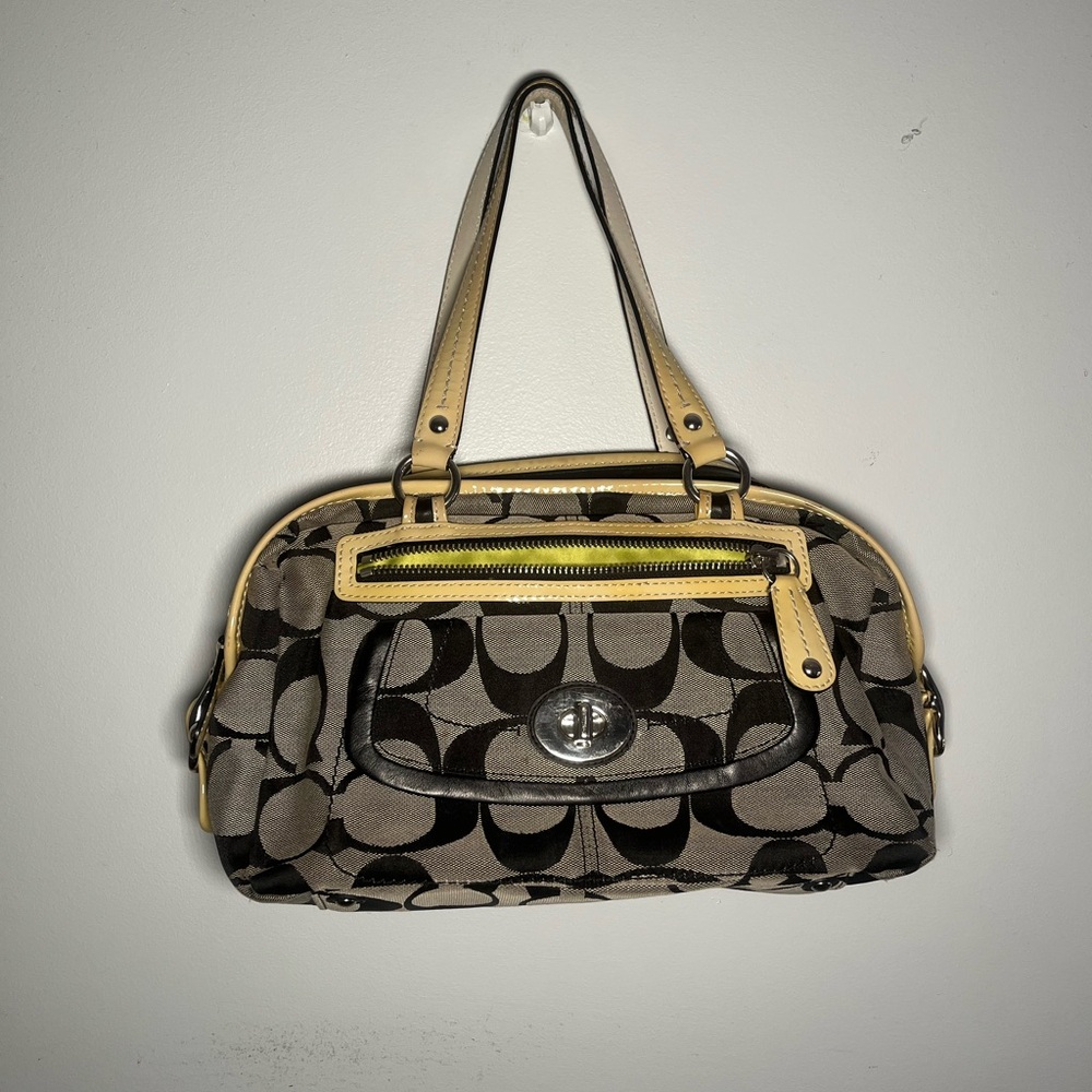 Coach Signature Black and Tan Shoulder Bag